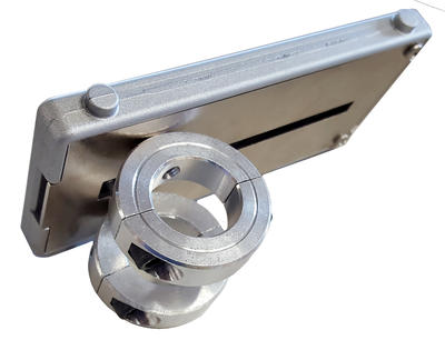 Tilt Plate attached to tube clamps allows attachment to round tubes, such as Daessy or Rehadapt