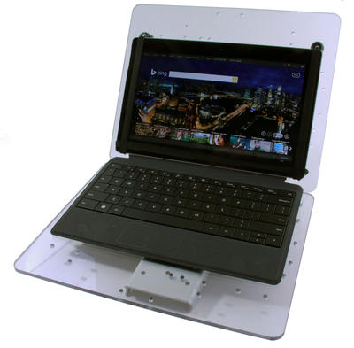 Tablet tray with hinged keyboard surface